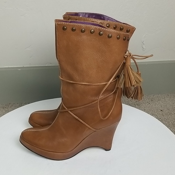Bridget Shuster Tan Leather Lace Booties 6.5 - Picture 4 of 7